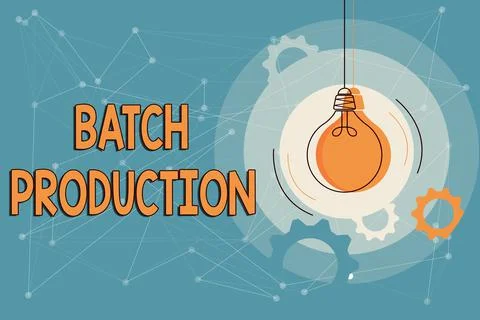 Text caption presenting Batch Production. Word for products are manufactured in イラスト素材