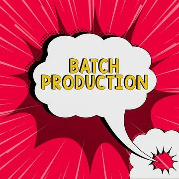 Text caption presenting Batch Production. Business overview products are Stock Illustration