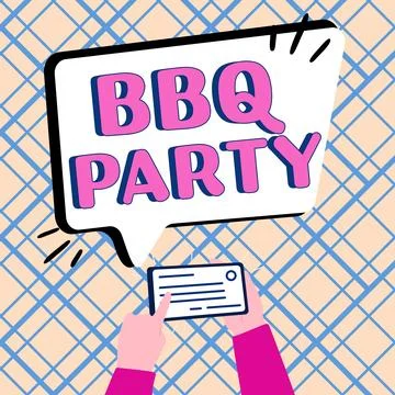 Text caption presenting Bbq Party. Word for usually done outdoors by smoking Ilustración de archivo