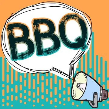 Text caption presenting Bbq. Word for usually done outdoors by smoking meat over Ilustración de archivo