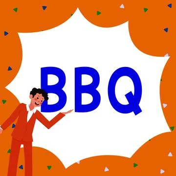 Text caption presenting Bbq. Word for usually done outdoors by smoking meat over Ilustración de archivo
