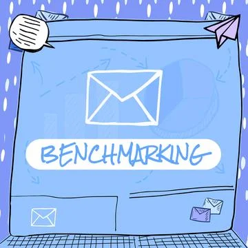 Text caption presenting Benchmarking. Business idea Evaluate something by Stock Illustration