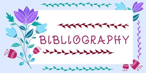 Text caption presenting Bibliography. Concept meaning a list of writings 库存插图
