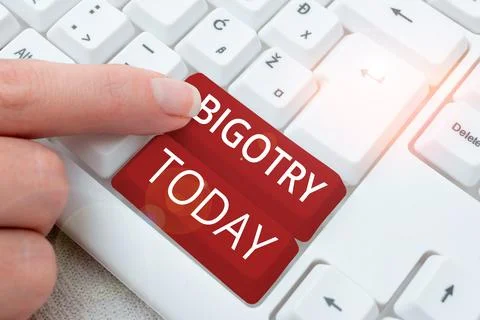 Text caption presenting Bigotry. Word for obstinate or intolerant devotion to Stock Photos