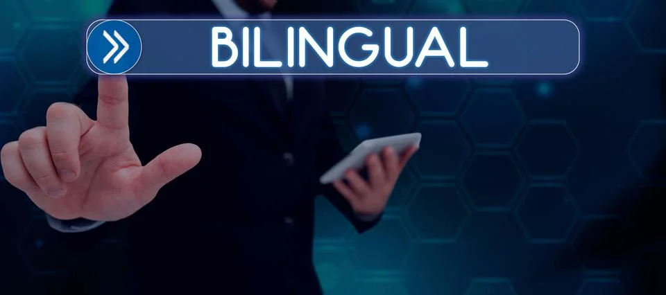 Text caption presenting Bilingual. Conceptual photo digital database containing Stock Photos