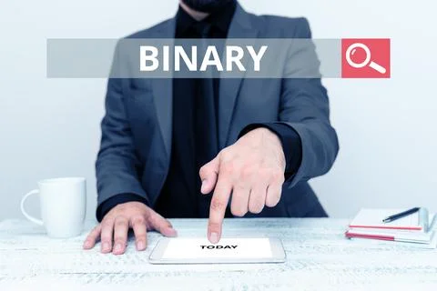 Text caption presenting Binary. Business idea relating to using or denoting Stock Photos