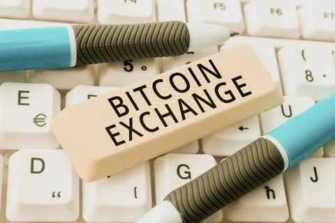 Text caption presenting Bitcoin Exchange. Business concept combines traditional Stock Photos