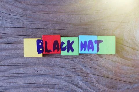 Text caption presenting Black Hat. Business showcase used in reference to a bad Stock Photos