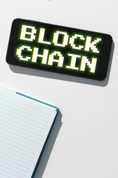 Text caption presenting Block Chain. Word Written on system in which a record of 写真素材