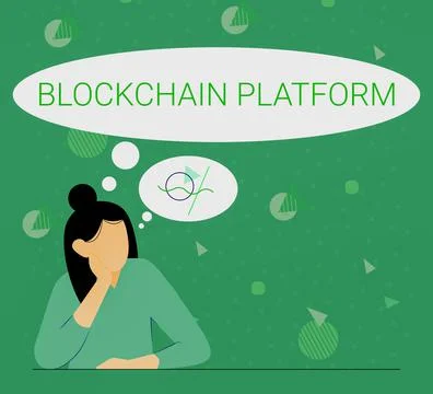 Text caption presenting Blockchain Platform. Word Written on thing with a Stock Illustration