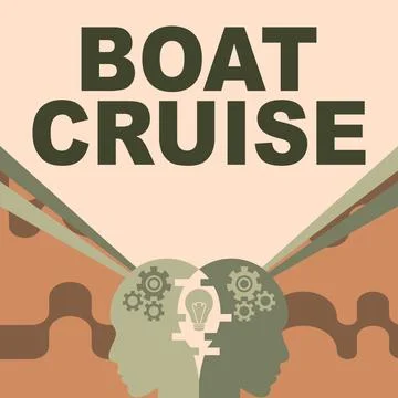 Text caption presenting Boat Cruise. Word for sail about in area without precise Illustration