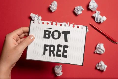 Text caption presenting Bot Free. Word for a computer program that works Stock Photos