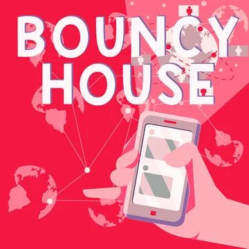Text caption presenting Bouncy House. Business idea Automated program that runs Illustration