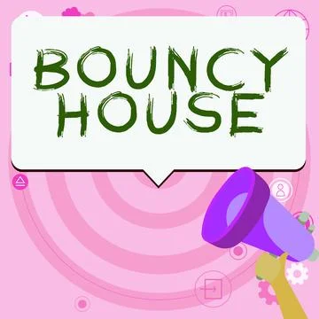 Text caption presenting Bouncy House. Business showcase Automated program that Illustration
