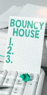 Text caption presenting Bouncy House. Business overview Automated program that Stock Photos