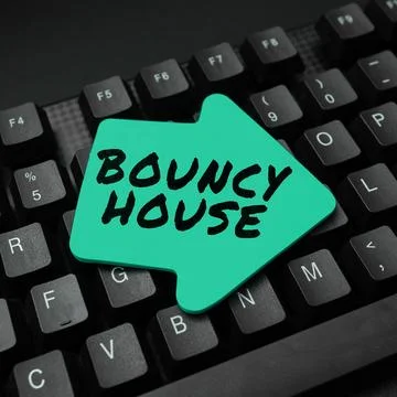 Text caption presenting Bouncy House. Business overview Automated program that Stock Photos