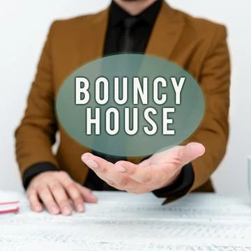 Text caption presenting Bouncy House. Business overview Automated program that Stock Photos