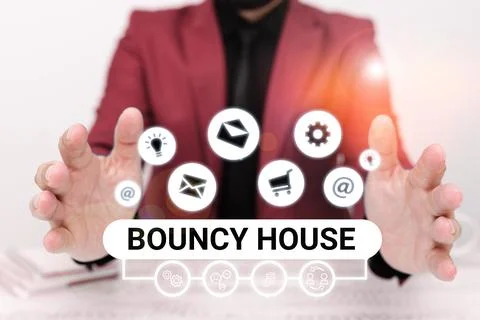 Text caption presenting Bouncy House. Word Written on Automated program that 스톡 사진