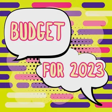 Text caption presenting Budget For 2023. Business overview An written estimates Illustrazione stock