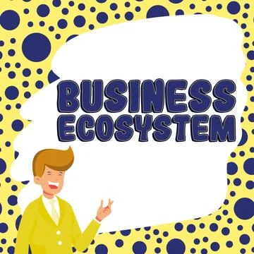 Text caption presenting Business Ecosystem. Business idea Develop and Implement Stockillustratie