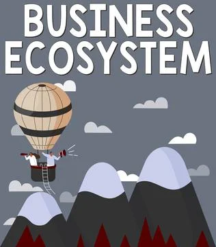 Text caption presenting Business Ecosystem. Business approach Develop and Illustrazione stock