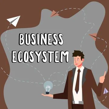 Text caption presenting Business Ecosystem. Business showcase Develop and Stockillustratie