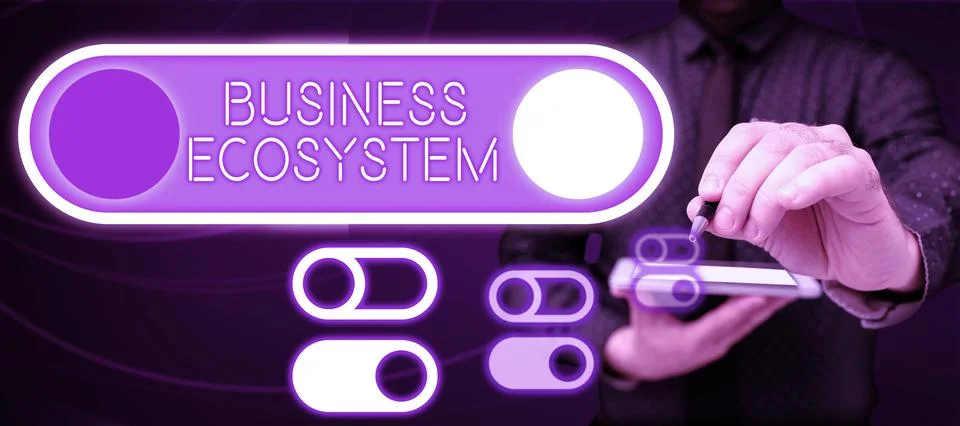 Text caption presenting Business Ecosystem. Word for Develop and Implement Foto stock