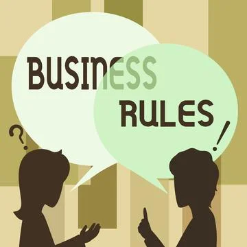Text caption presenting Business Rules. Business showcase the principles which Illustrazione stock