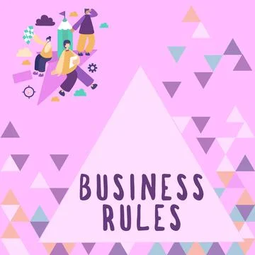 Text caption presenting Business Rules. Concept meaning the principles which Illustrazione stock