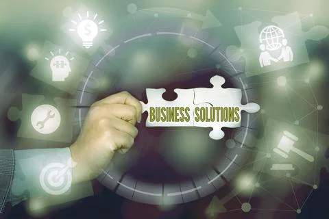 Text caption presenting Business Solutions. Business overview ideas used to help 스톡 사진
