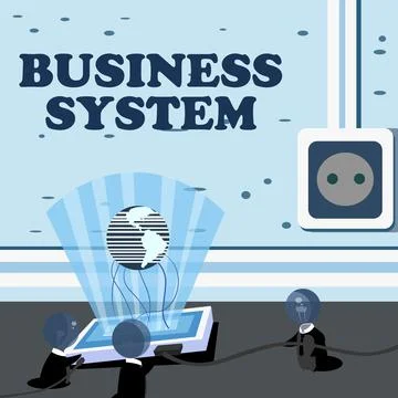 Text caption presenting Business System. Word Written on A method of analyzing Illustrazione stock