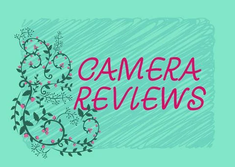 Text caption presenting Camera Reviews. Word Written on examine or assess Stock Illustration