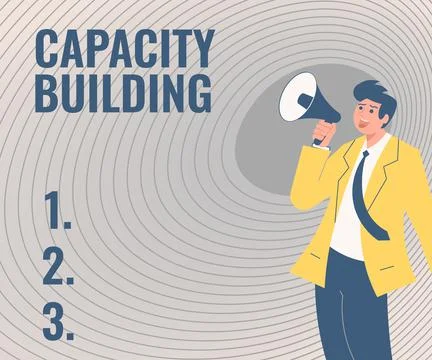 Text caption presenting Capacity Building. Word for process by which individuals Ilustración de archivo