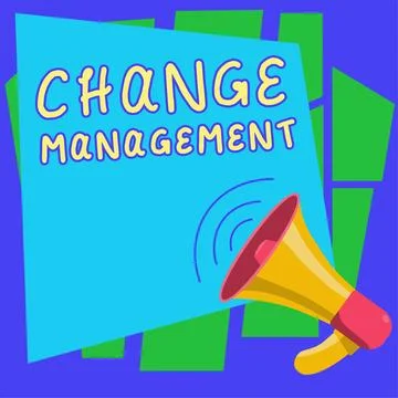 Text caption presenting Change Management. Business overview Replacement of Stock Illustration