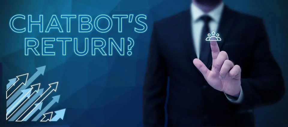 Text caption presenting Chatbot's Return. Business idea program that communicate 스톡 사진