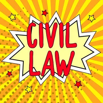 Text caption presenting Civil Law. Business overview Law concerned with private Ilustração Stock