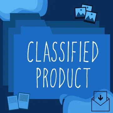 Text caption presenting Classified Product. Business overview Sensitive Data Top Stock Illustration