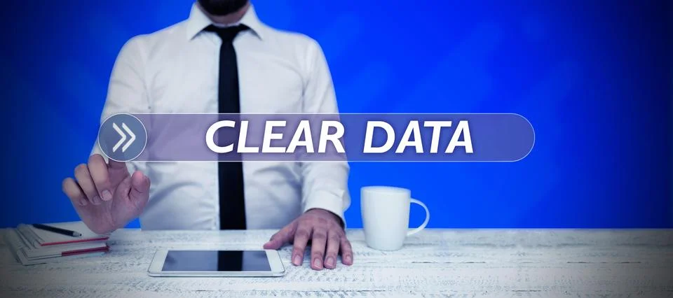 Text caption presenting Clear Data. Word for act of removing unwanted data or Stock Photos