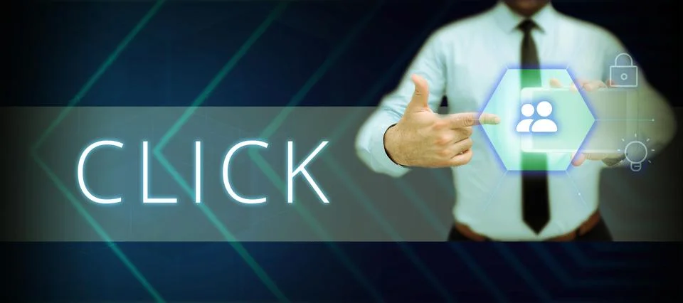 Text caption presenting Click. Internet Concept Act of pressing a button on a Stock Photos