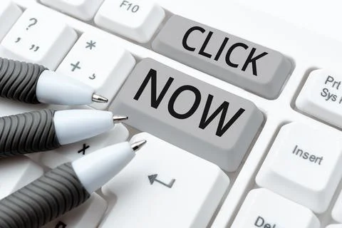 Text caption presenting Click Now. Business showcase pressing the button Stock Photos