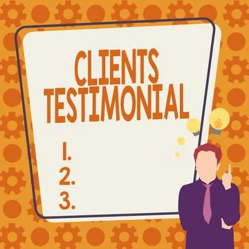 Text caption presenting Clients Testimonial. Conceptual photo Formal Statement 스톡 일러스트