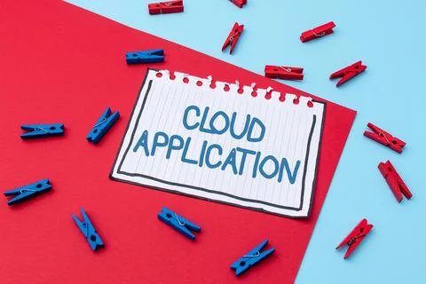 Text caption presenting Cloud Application. Word for the software program where Fotos de archivo