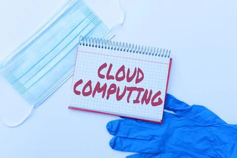 Text caption presenting Cloud Computing. Word Written on storing and accessing Foto stock