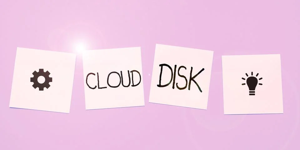 Text caption presenting Cloud Disk. Business idea web base service that provides Foto stock