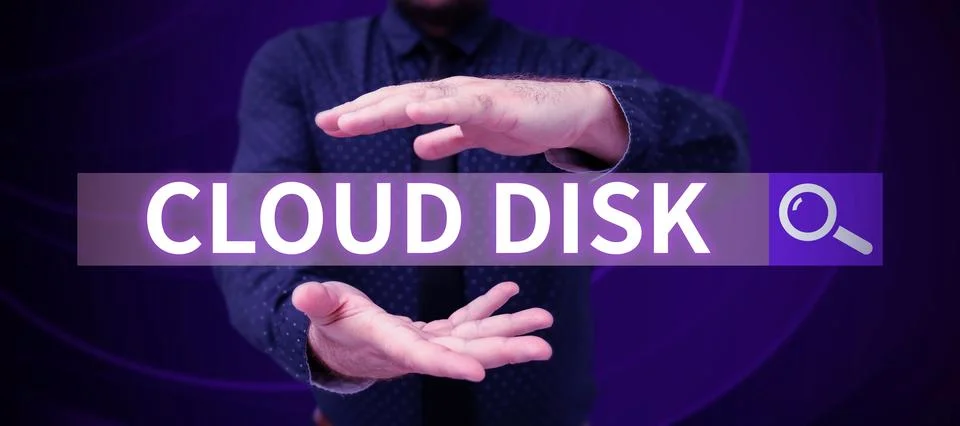 Text caption presenting Cloud Disk. Business idea web base service that provides Foto stock