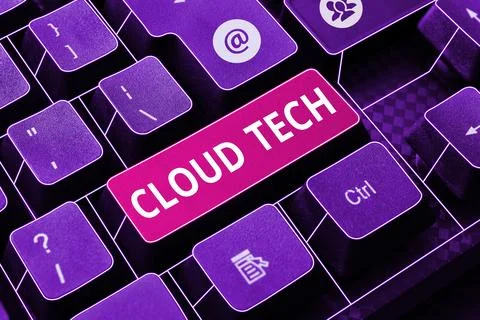 Text caption presenting Cloud Tech. Word Written on storing and accessing data Stock Photos