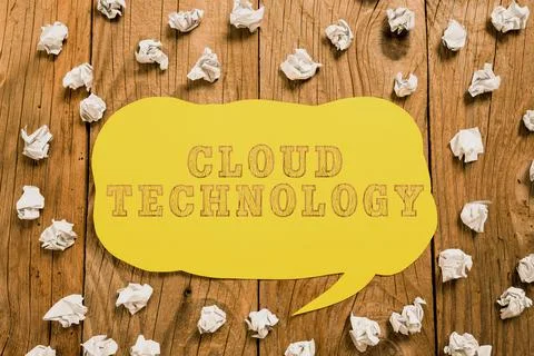 Text caption presenting Cloud Technologystoring and accessing data and programs Foto stock