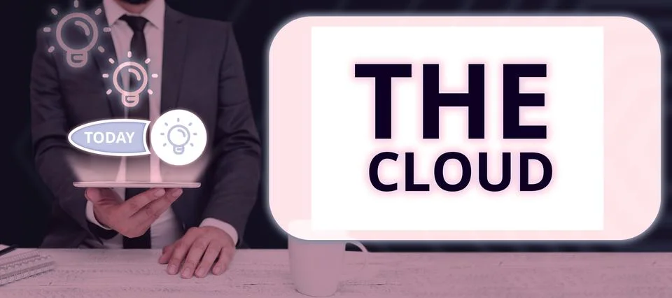 Text caption presenting The Cloud. Word Written on Programs used in Storing 스톡 사진