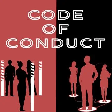 Text caption presenting Code Of Conduct. Business overview Ethics rules moral Stock-Illustration