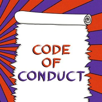Text caption presenting Code Of Conduct. Word for Ethics rules moral codes Stock Illustration
